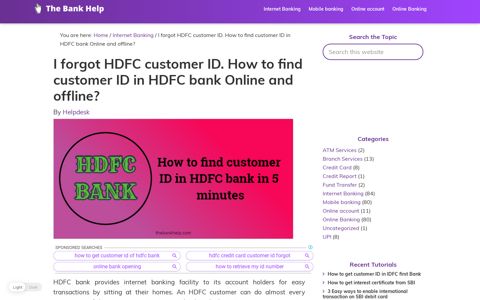 I forgot HDFC customer ID. How to find customer ID in HDFC ...