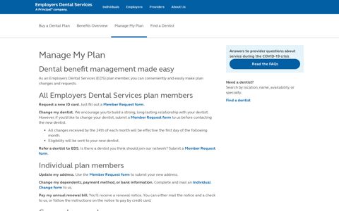 Manage My Plan | Employers Dental Services