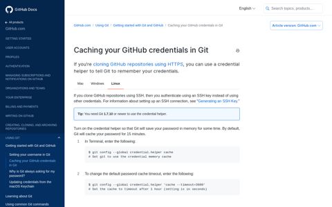 Caching your GitHub credentials in Git - GitHub Docs