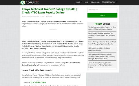 Kenya Technical Trainers' College Results | Check KTTC ...