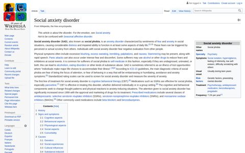 phobia (social anxiety disorder) - Wikipedia