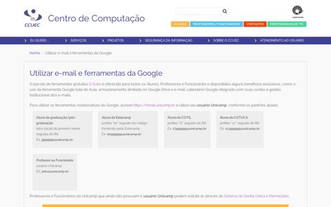Utilizar e-mail e ferramentas da Google - ccuec - Unicamp