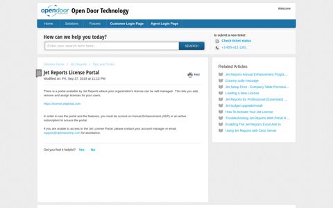 Jet Reports License Portal : Open Door Technology