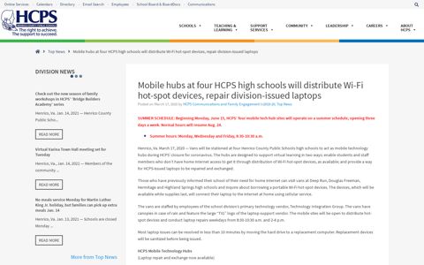 Mobile hubs at four HCPS high schools will distribute Wi-Fi hot ...