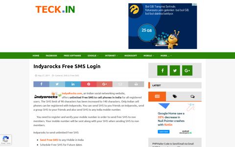 Indyarocks Free SMS Login - TECK.IN