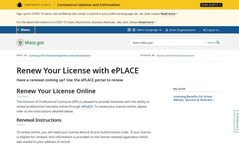 Renew Your License with ePLACE | Mass.gov