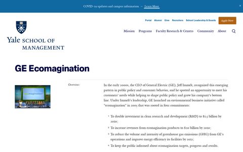 GE Ecomagination | Yale School of Management
