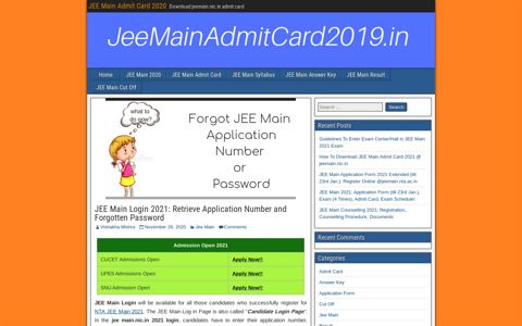 JEE Main Login 2021: Application Number and Password ...