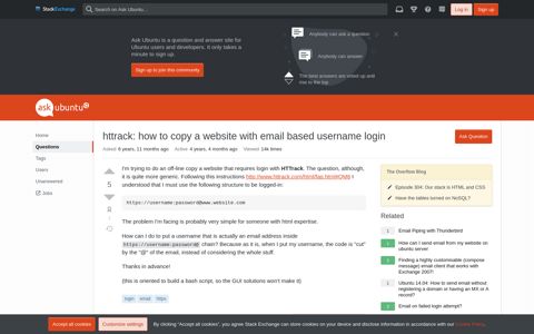 httrack: how to copy a website with email based username login