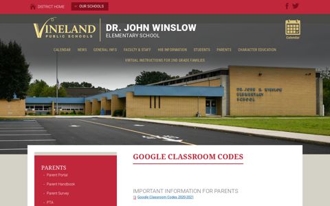 Google Classroom Codes | John H. Winslow Elementary School