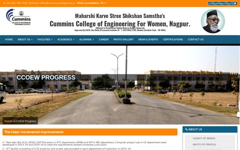 CCOEW Progress | About Legacy of Cummins College of ...