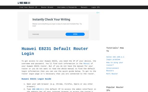 Huawei E8231 - Default login IP, default username & password