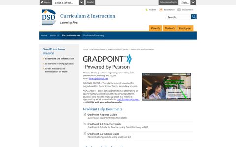 GradPoint from Pearson / GradPoint Site Information
