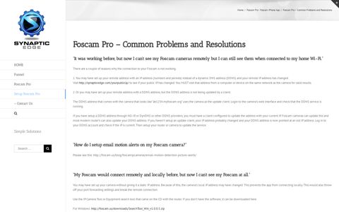 Foscam Pro - Common Problems and Resolutions - Synaptic ...
