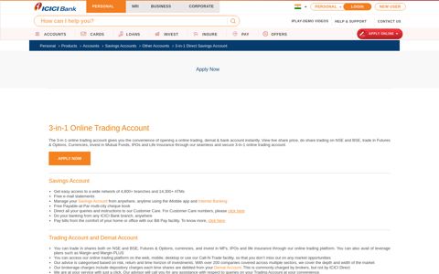 3-in-1 Online Trading Account | Open Online ... - ICICI Bank