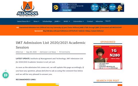 IMT Admission List 2020/2021 | ND | HND | PART-TIME