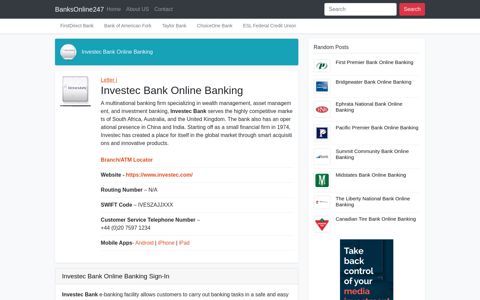 Investec Bank Online Banking Sign-In