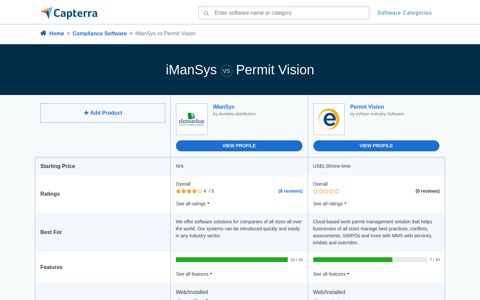 iManSys vs Permit Vision Comparison - Capterra Canada 2020
