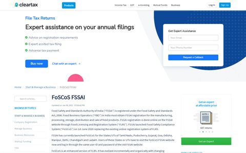 FoSCoS FSSAI - Online Registration System FLRS - ClearTax