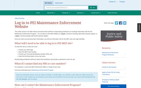 Log in to PEI Maintenance Enforcement Website | Government ...