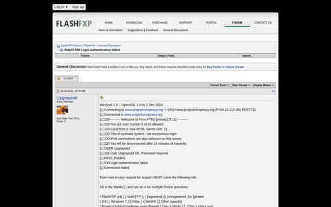 Help!!! 530 Login authentication failed - FlashFXP Forums