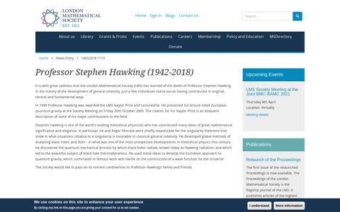Professor Stephen Hawking (1942-2018) | London ...