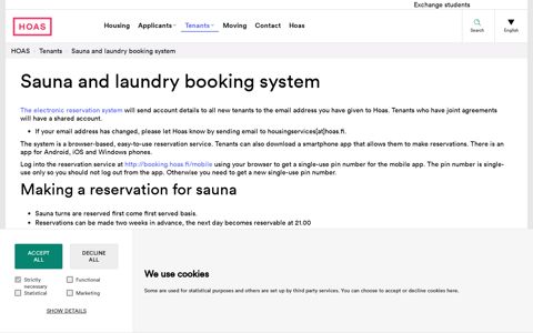 Homes for students - Sauna and laundry booking system - Hoas