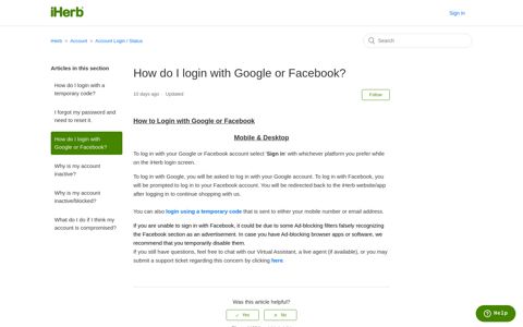 How do I login with Google or Facebook? – iHerb