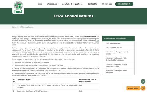 FCRA Annual Returns - FCRA for NGO's