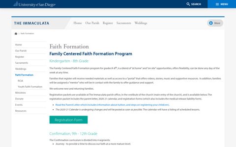Faith Formation - The Immaculata - University of San Diego