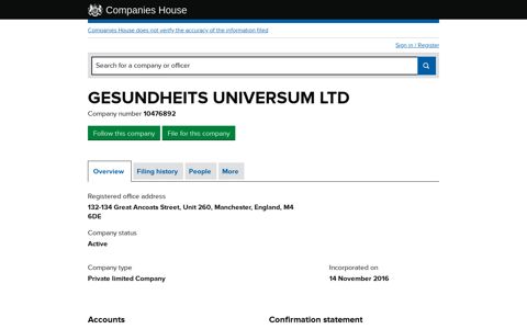 GESUNDHEITS UNIVERSUM LTD - Overview (free company ...