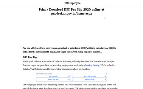 Print / Download DSC Pay Slip 2020 online at paodscknr.gov ...