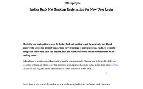 Indian Bank Net Banking Registration for New User Login