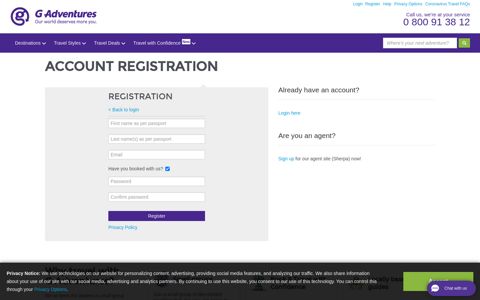 Account Registration - G Adventures