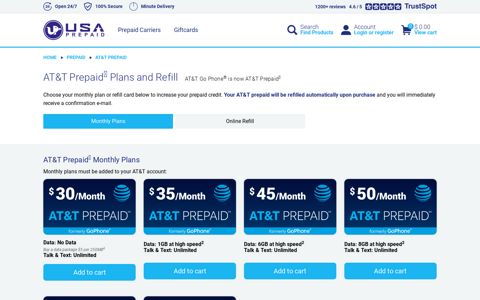 AT&T Prepaid Plan refill | from $10 USD and up | USA Prepaid
