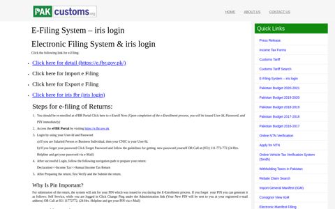 E-Filing System – iris login - Pakistan Customs