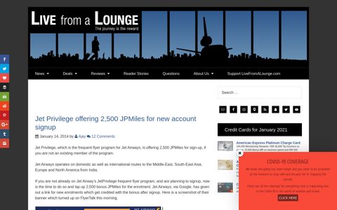 Jet Privilege offering 2,500 JPMiles for new account signup ...
