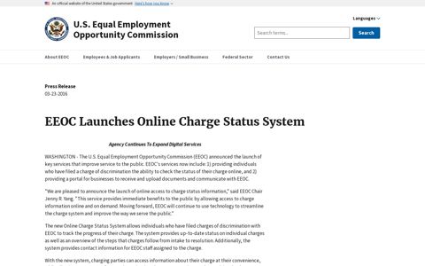 EEOC Launches Online Charge Status System | U.S. Equal ...