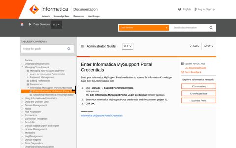 Enter Informatica MySupport Portal Credentials