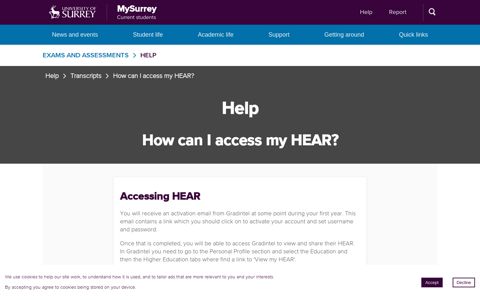How can I access my HEAR? - University of Surrey