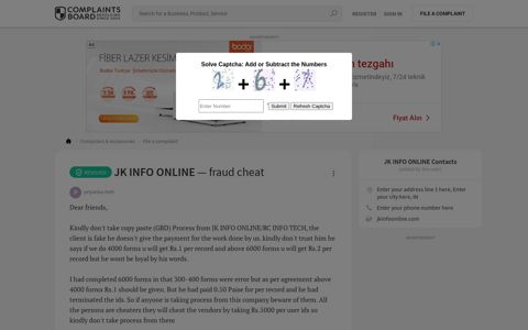 [Resolved] JK INFO ONLINE - Fraud cheat Review 657552 ...