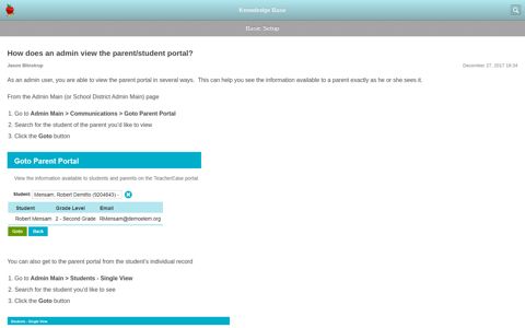 How does an admin view the parent/student portal ...