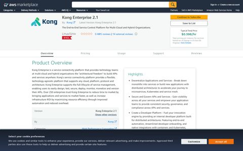 AWS Marketplace: Kong Enterprise 2.1 - Amazon AWS
