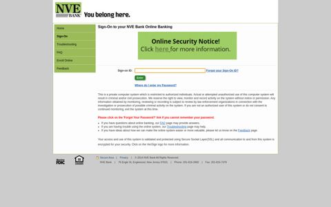 Sign-On to your NVE Bank Online Banking