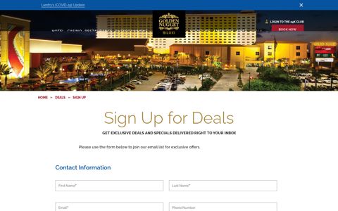 Sign Up for Offers | Golden Nugget Biloxi