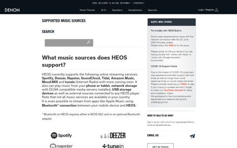 SUPPORTED MUSIC SOURCES - Denon Support