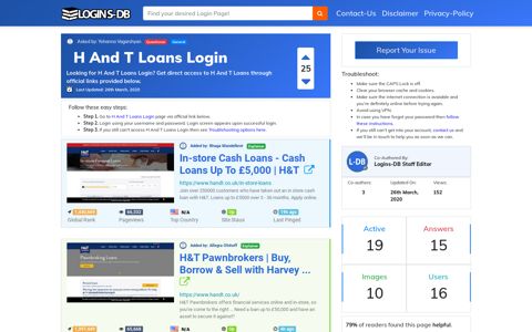 H And T Loans Login - Logins-DB
