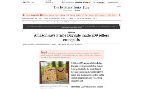 Amazon says Prime Day sale made 209 sellers crorepatis