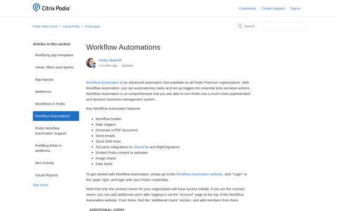 Workflow Automations – Podio Help Centre