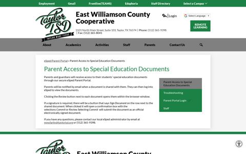 Parent Access to Special Education Documents – eSped ...